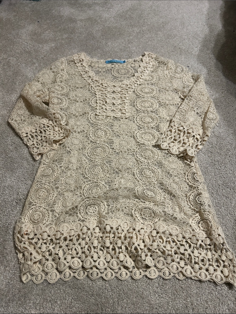 Solitaire Cream Crochet Lace Swim Coverup size M